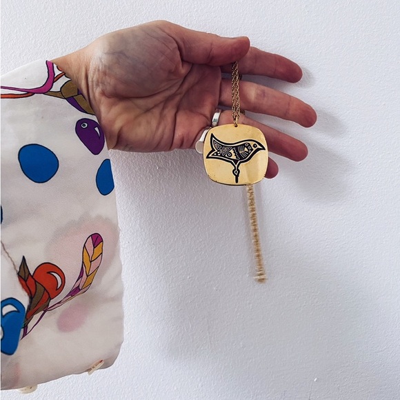 vintage modernist goldstone and enamel engraved from the 70s - Picture 3 of 8